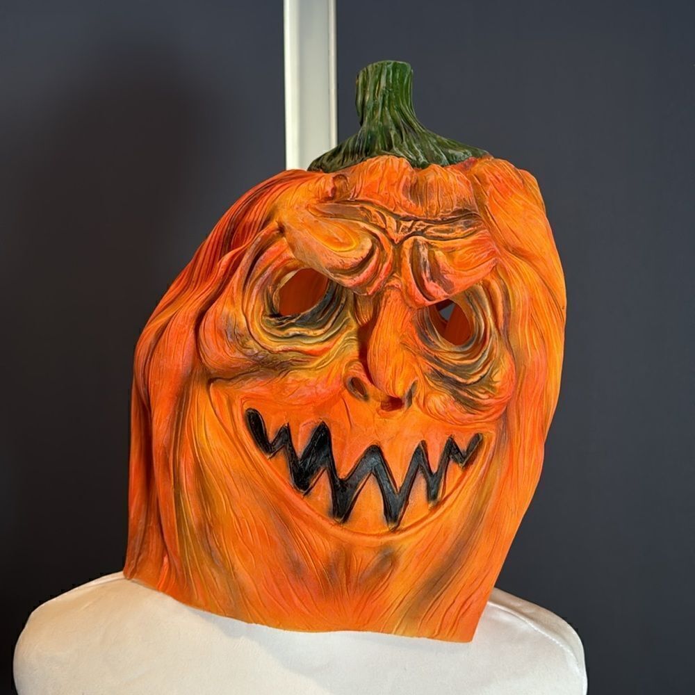 Adult Scary Halloween Full Head Pumpkin Mask TWO Sided Latex One Size NEW - Picture 2 of 5